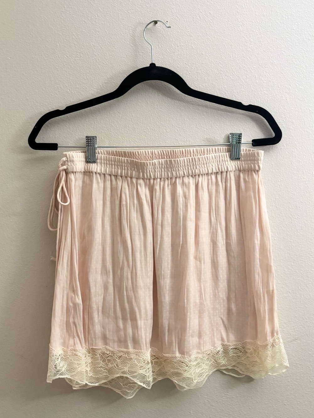 Free People Tied Half Slip Wrap Lace Mini Skirt Pink Polka Dot - Picture 9 of 11